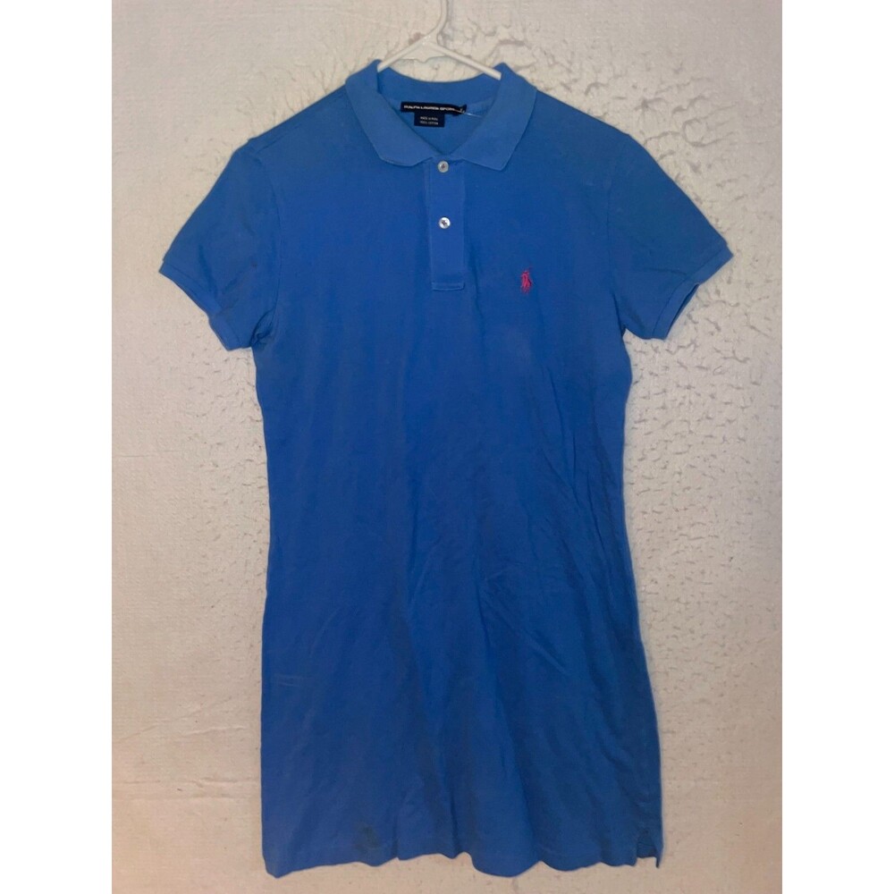 Ralph Lauren Sport Polo Dress Blue Womenโs sz M 100% Cotton Knit Preppy Golf